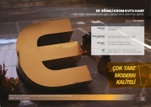  3d eğilimli krom gold ışıklı kutu Harf Tabelaa