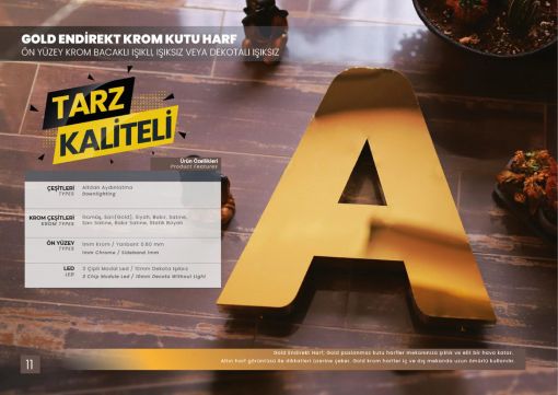 Krom Gold Endirek Işıklı Kutu Harf Tabela