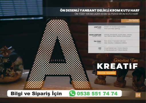 ön desenli yan bant delikli ışıklı kutu harf tabela